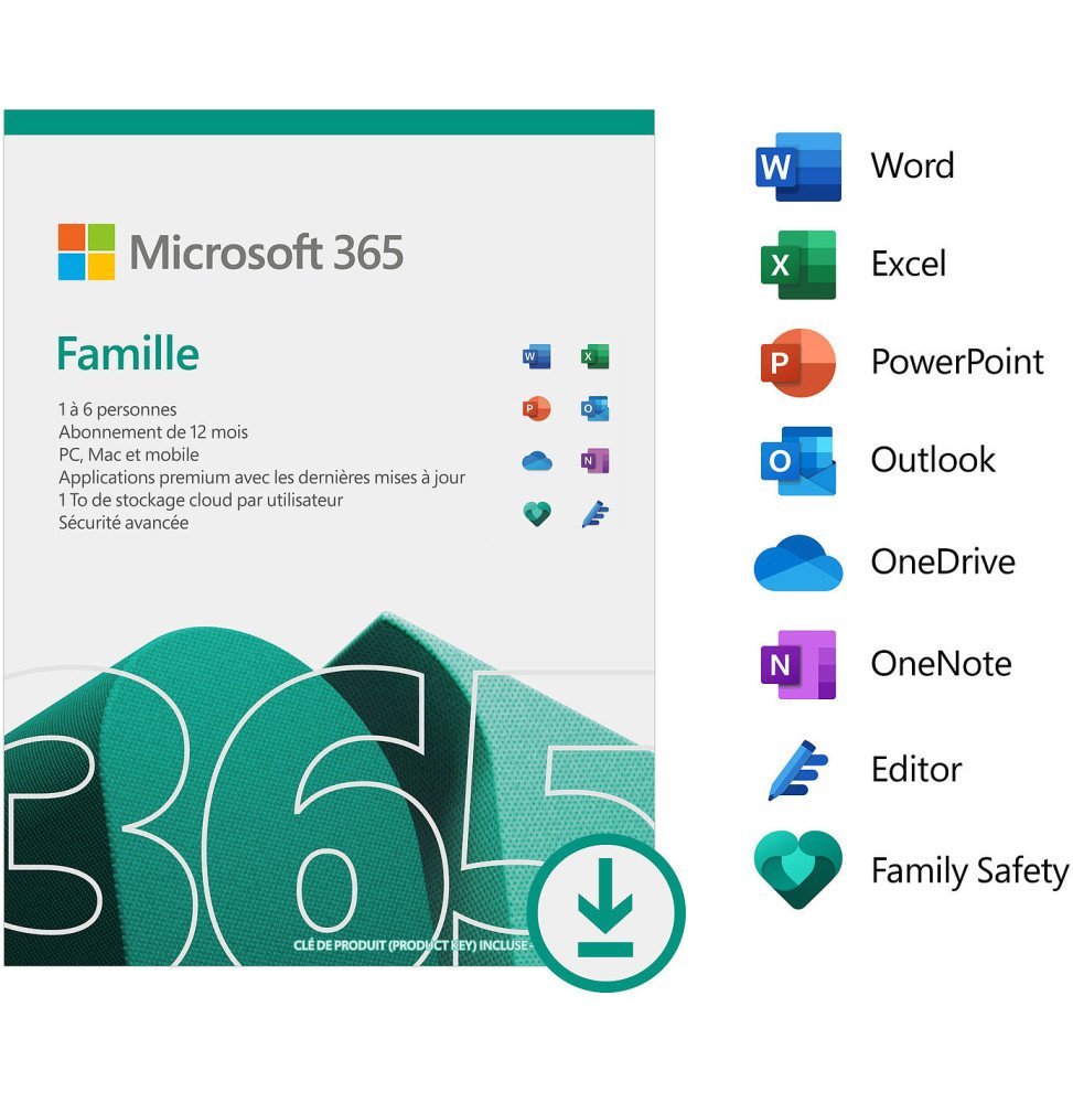 Microsoft 365 Famille Français - abonnement 12 mois pour 6 personnes (PC, Mac, iOS et Android) (Copie)