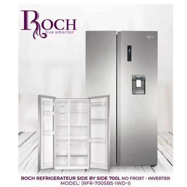 Réfrigérateur Roch Side By Side 2 portes Avec Fontaine Gris RFR700SBSIWD