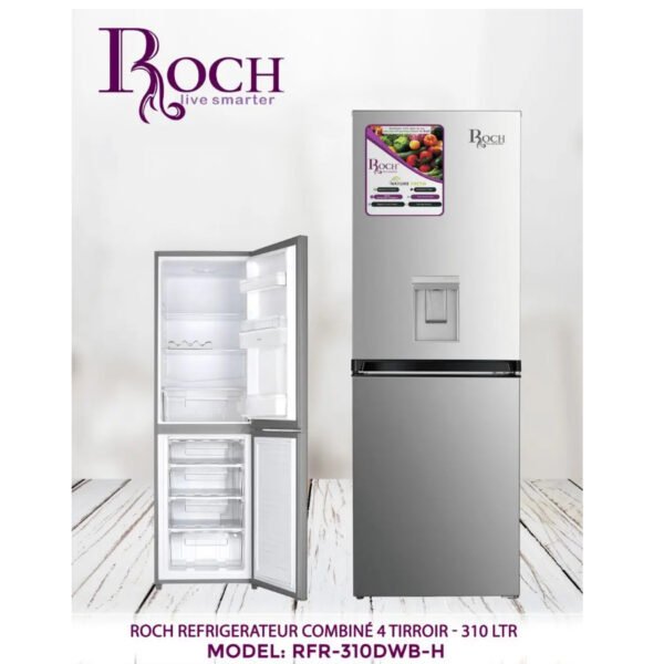 Réfrigérateur Roch Combiné 4 tiroirs Avec Fontaine Gris RFR-310WBH