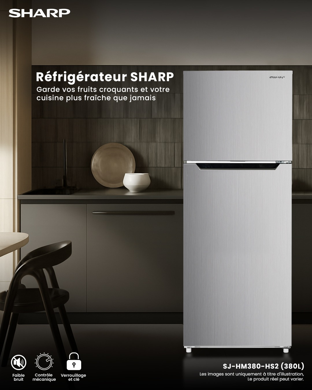 Réfrigérateur Sharp 2 portes 380 litres No Frost Gris SJHM380HS2